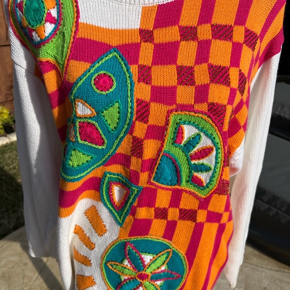Vintage 80s Colorful Sweater Ladies Size Medium - Picture 3 of 7